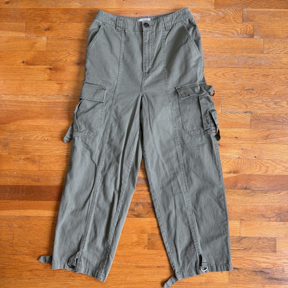 ASOS Womens Cargo Pants Sz 6 Olive Green Cinch Straps High Waisted Gorpcore